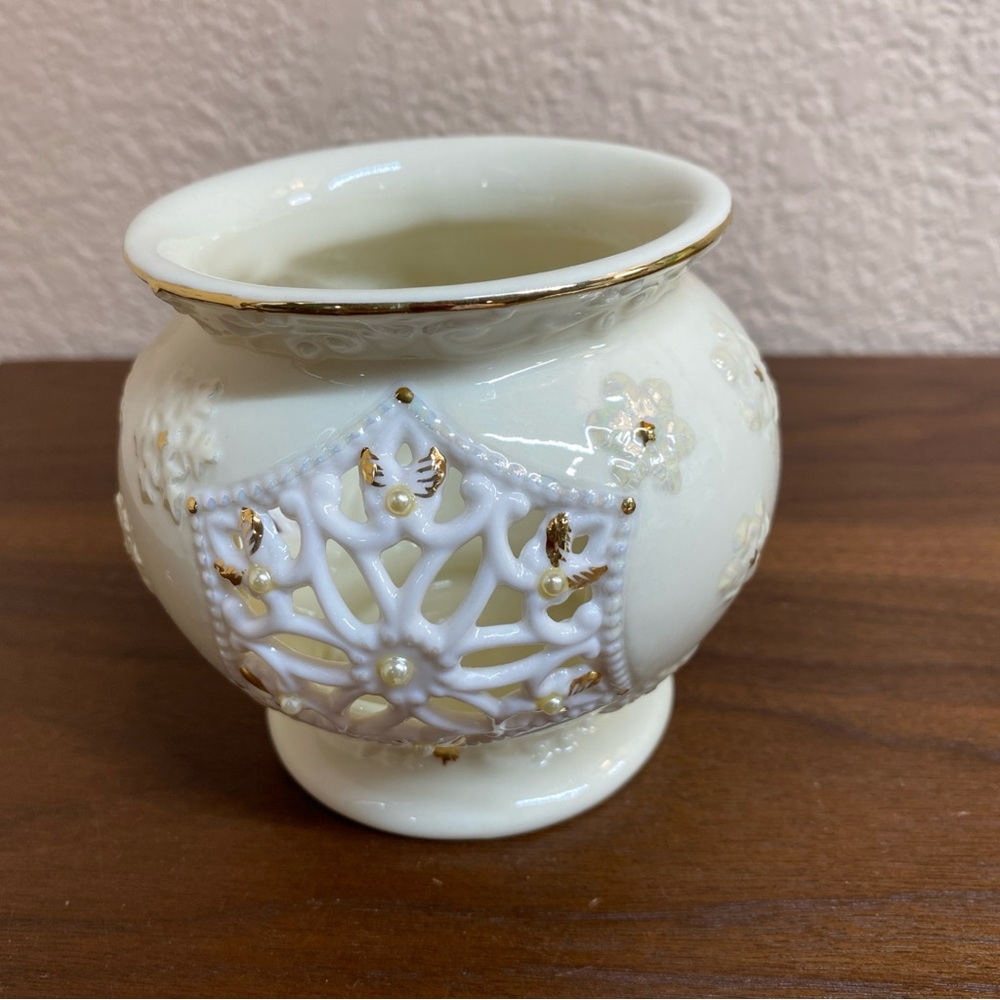 Snowflake Cut Out Illuminations Votive Tea Light Candle Holder With Gold Trim 3”